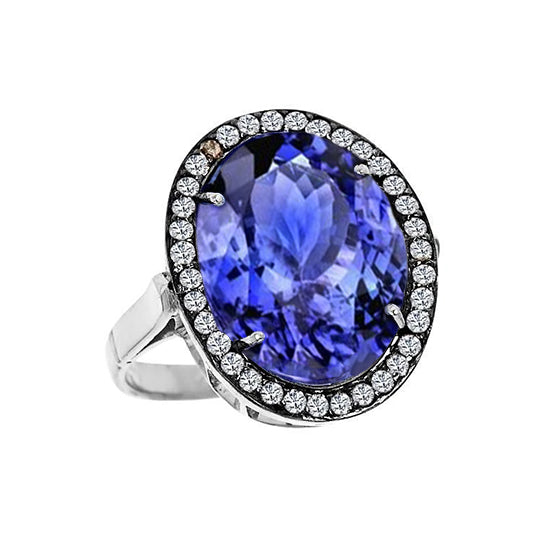 Tansanit Oval-Schliff Farbstein-Ring in 14K Weißgold – Hauptansicht