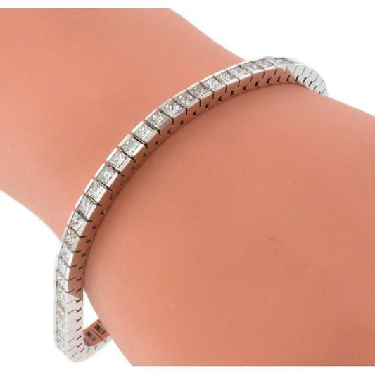 9 Karat Kanalset Princess Cut Natürliche Diamant Tennisarmband Weiß