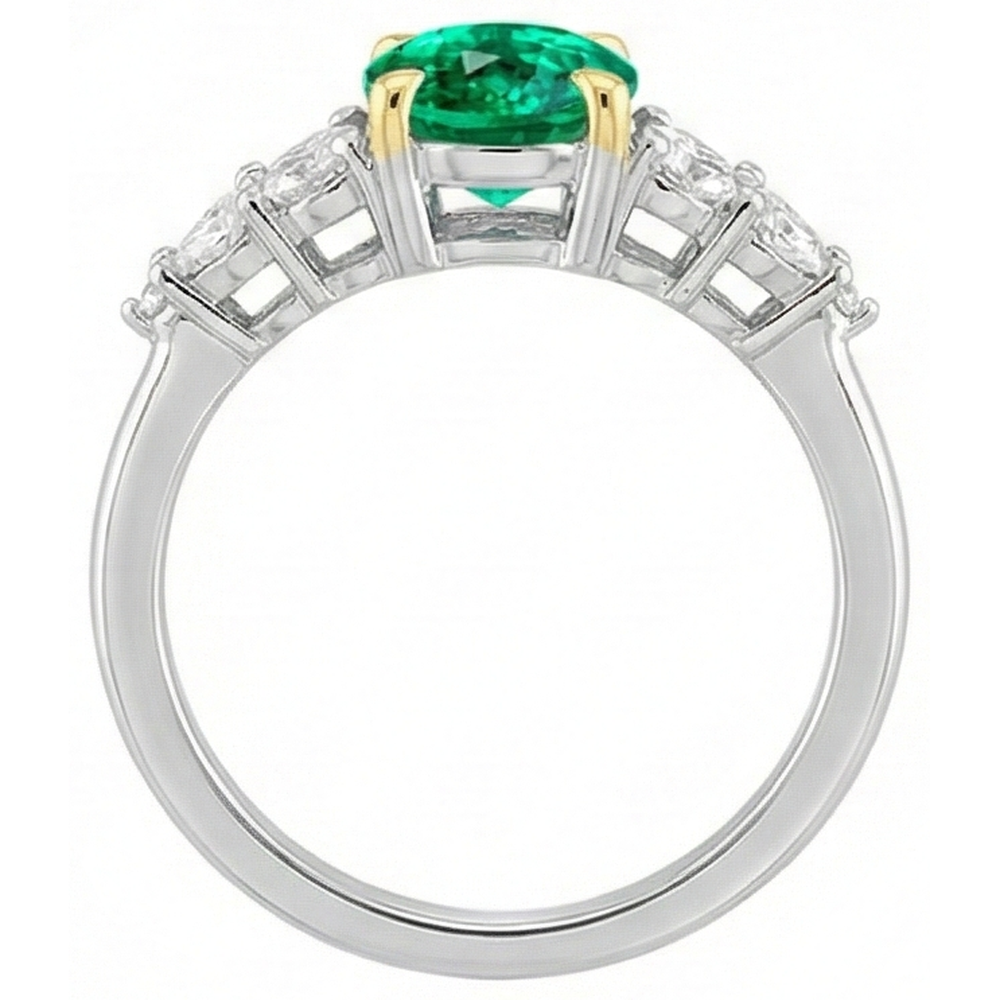 Oval-Schliff Kolumbianischer Smaragd Ring in Bicolor 14K Gold – Draufsicht