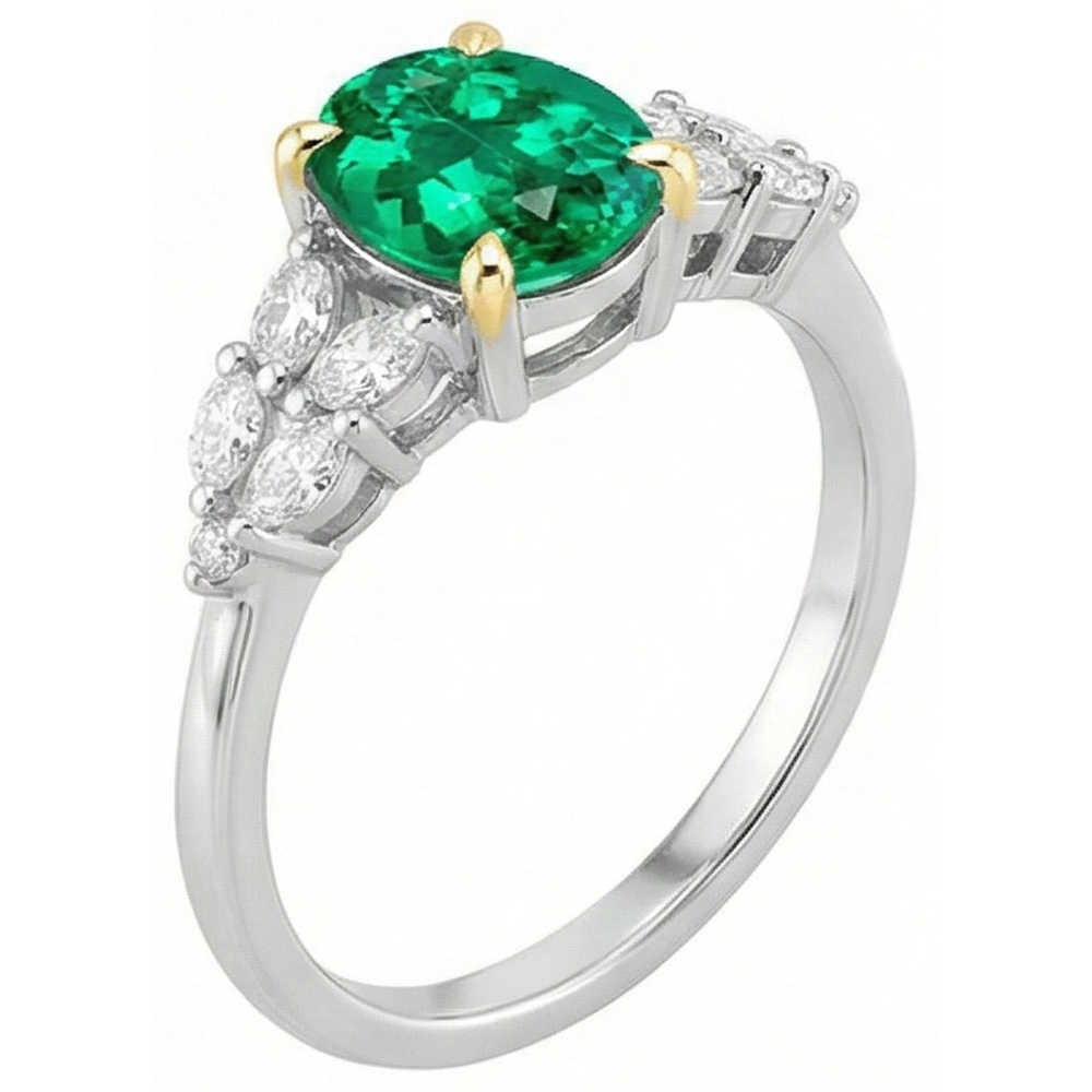 Oval-Schliff Kolumbianischer Smaragd Ring in Bicolor 14K Gold – Seitenansicht