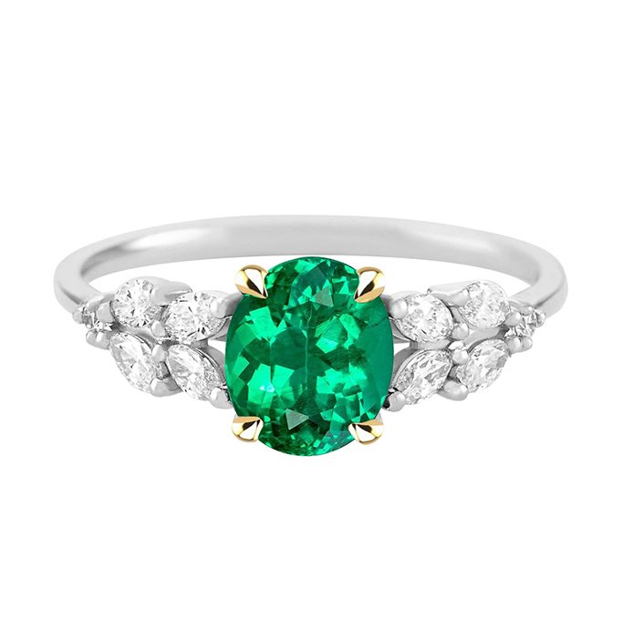 Erdgewonnener Kolumbianischer Smaragd Schmuckstein-Ring 2 Karat Bicolor 14K Gold – Hauptansicht