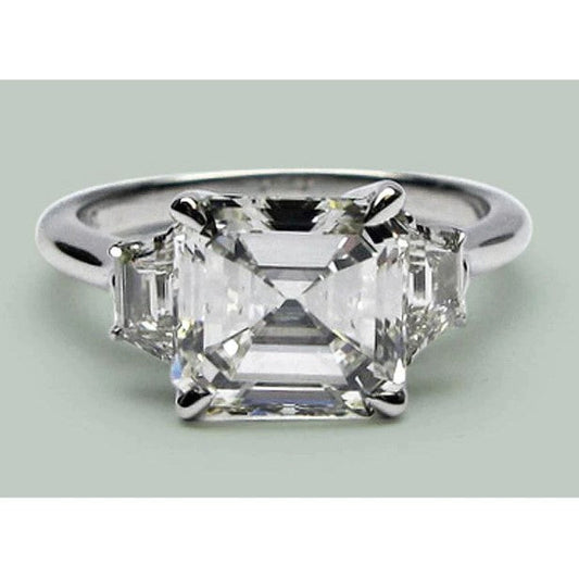 Adlerkralle Zinken Asscher & Trapez-Echt Diamant-Ring Mit 3 Steinen Neu