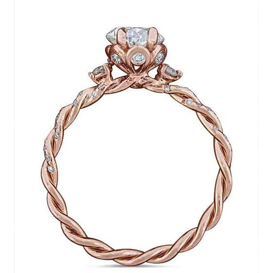 Adlerkralle Zinken Ovaler Echt Diamant Ehering Im Seil-Stil Roségold 14K 2,15 Ct