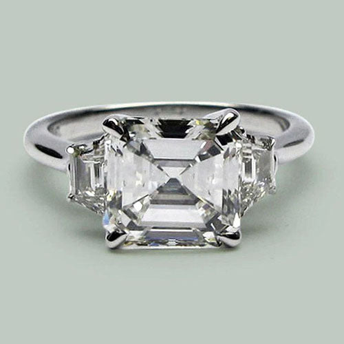 Adlerkralle Zinken Asscher & Trapez-Echt Diamant-Ring Mit 3 Steinen Neu