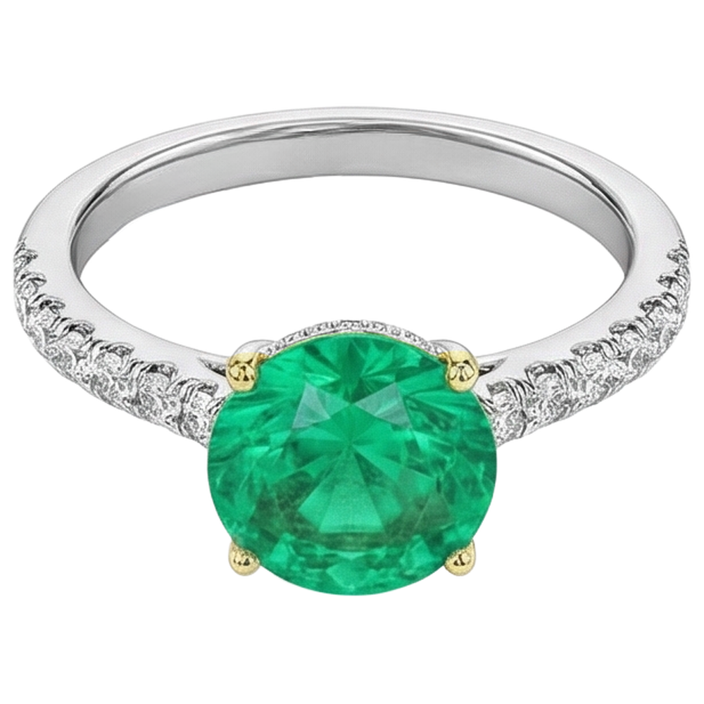 Schmuckstein-Ring Bicolor 14K Gold mit Edler Smaragd – Seitenansicht