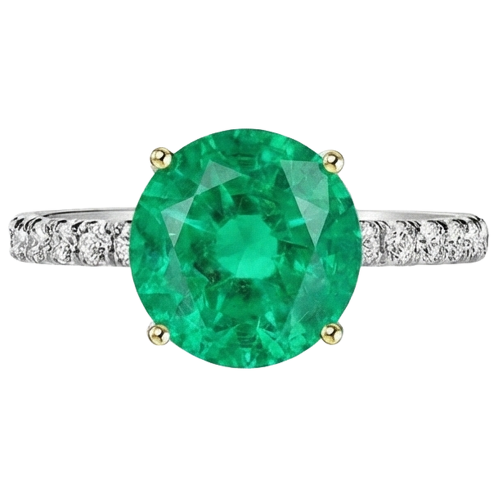 Edler Smaragd Schmuckstein-Ring 3,50-Karat Bicolor 14K Gold – Frontansicht
