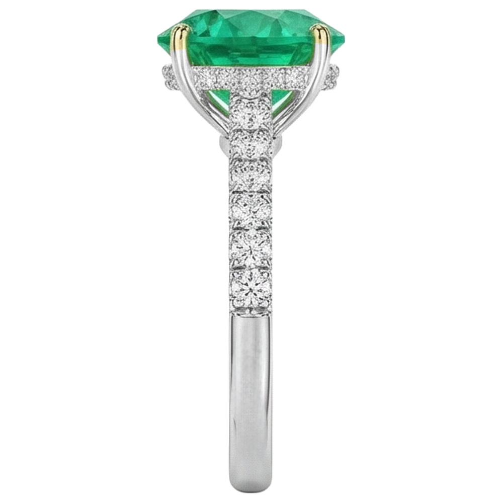 Schmuckstein-Ring Bicolor 14K Gold mit Edler Smaragd – Draufsicht