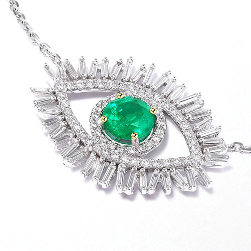 Alles Sehend Auge Anhänger Grüner Smaragd Und Diamant Halskette