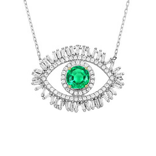 Alles Sehend Auge Anhänger Grüner Smaragd Und Diamant Halskette