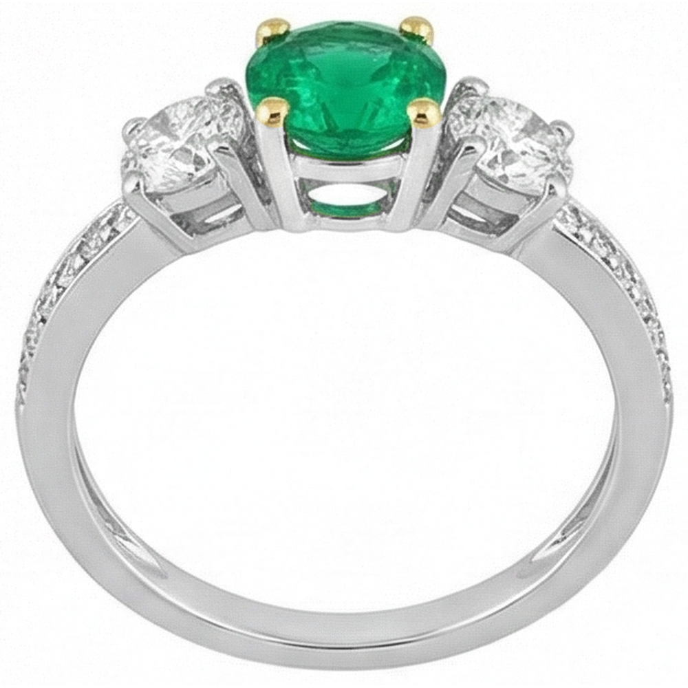 Edler Smaragd Rund-Brillant Schmuckstein-Ring in 14 Karat Zweifarbig Gold – Schrägansicht