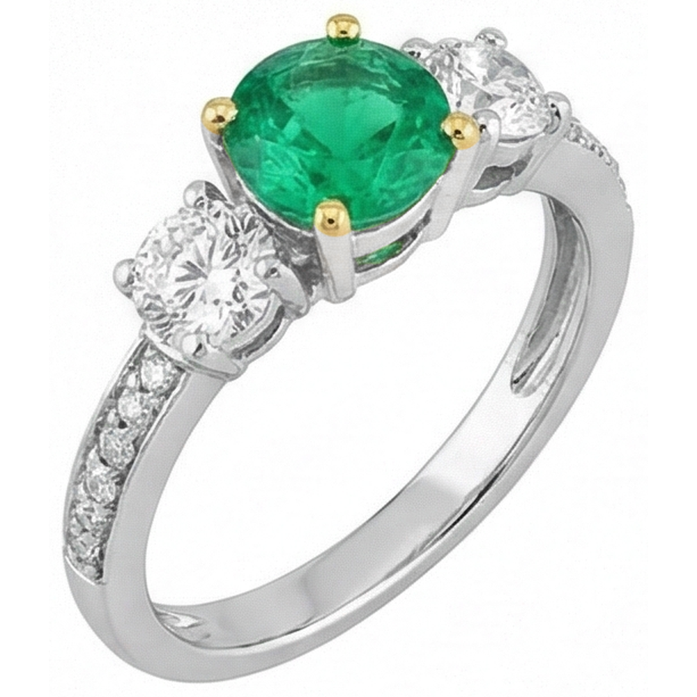 Edler Smaragd Schmuckstein-Ring 1-Karat 14 Karat Zweifarbig Gold – Frontansicht