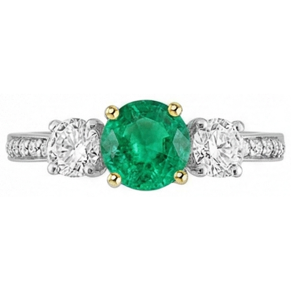 Naturreiner Edler Smaragd Schmuckstein-Ring 1 Karat 14 Karat Zweifarbig Gold – Seitenansicht