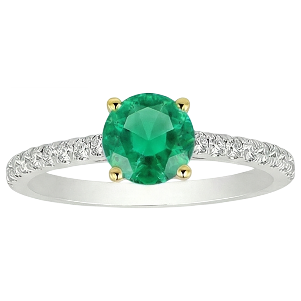 Echter Edler Smaragd Schmuckstein-Ring 2 Karat Bicolor 14K Gold – Seitenansicht