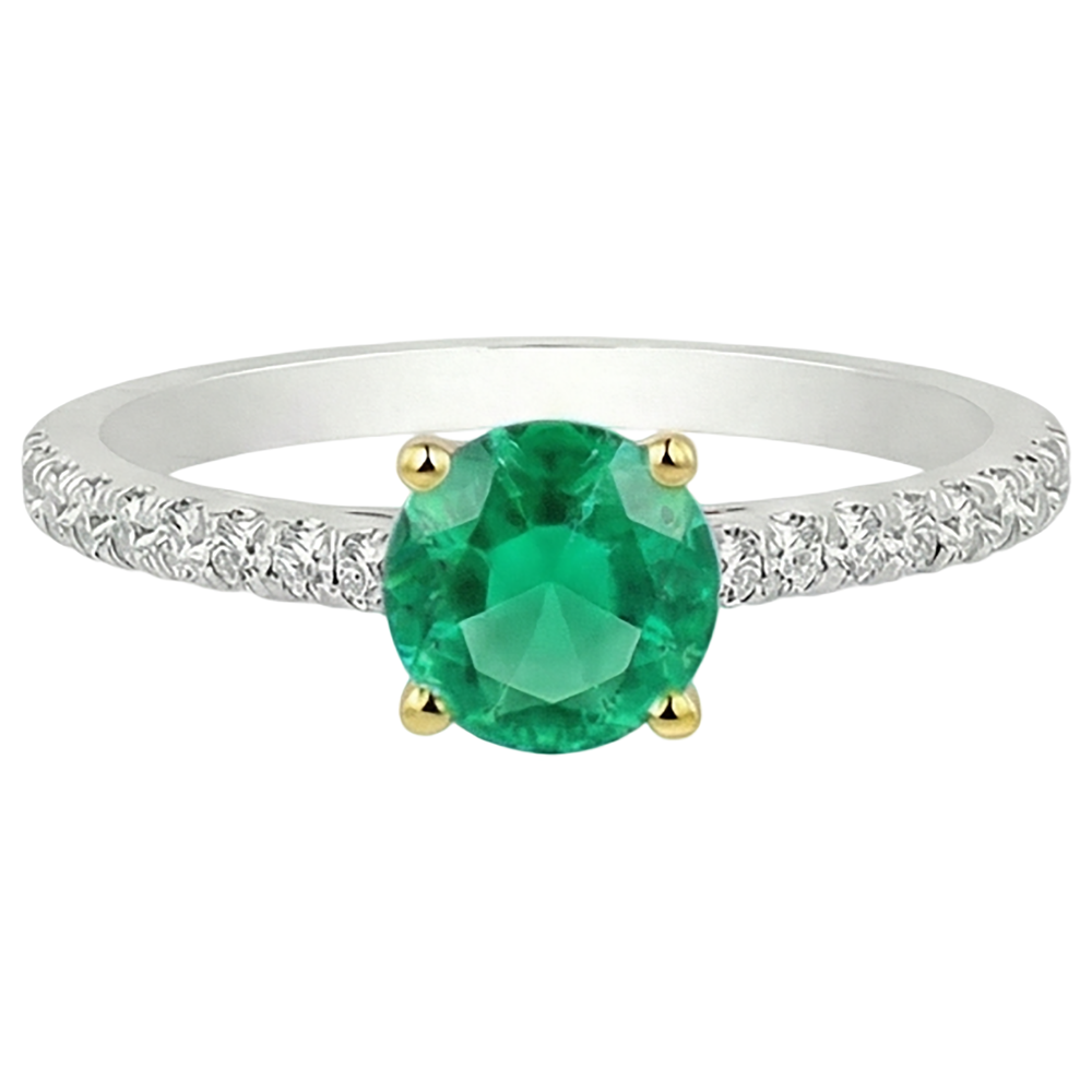 Edler Smaragd Brillantschliff Schmuckstein-Ring in Bicolor 14K Gold – Frontansicht