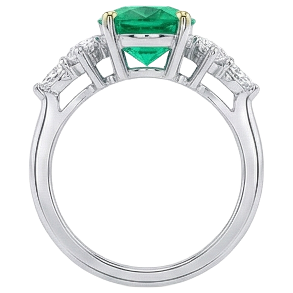 Authentischer Kolumbianischer Smaragd Edelstein-Ring 3 Karat Bicolor 14K Gold – Draufsicht
