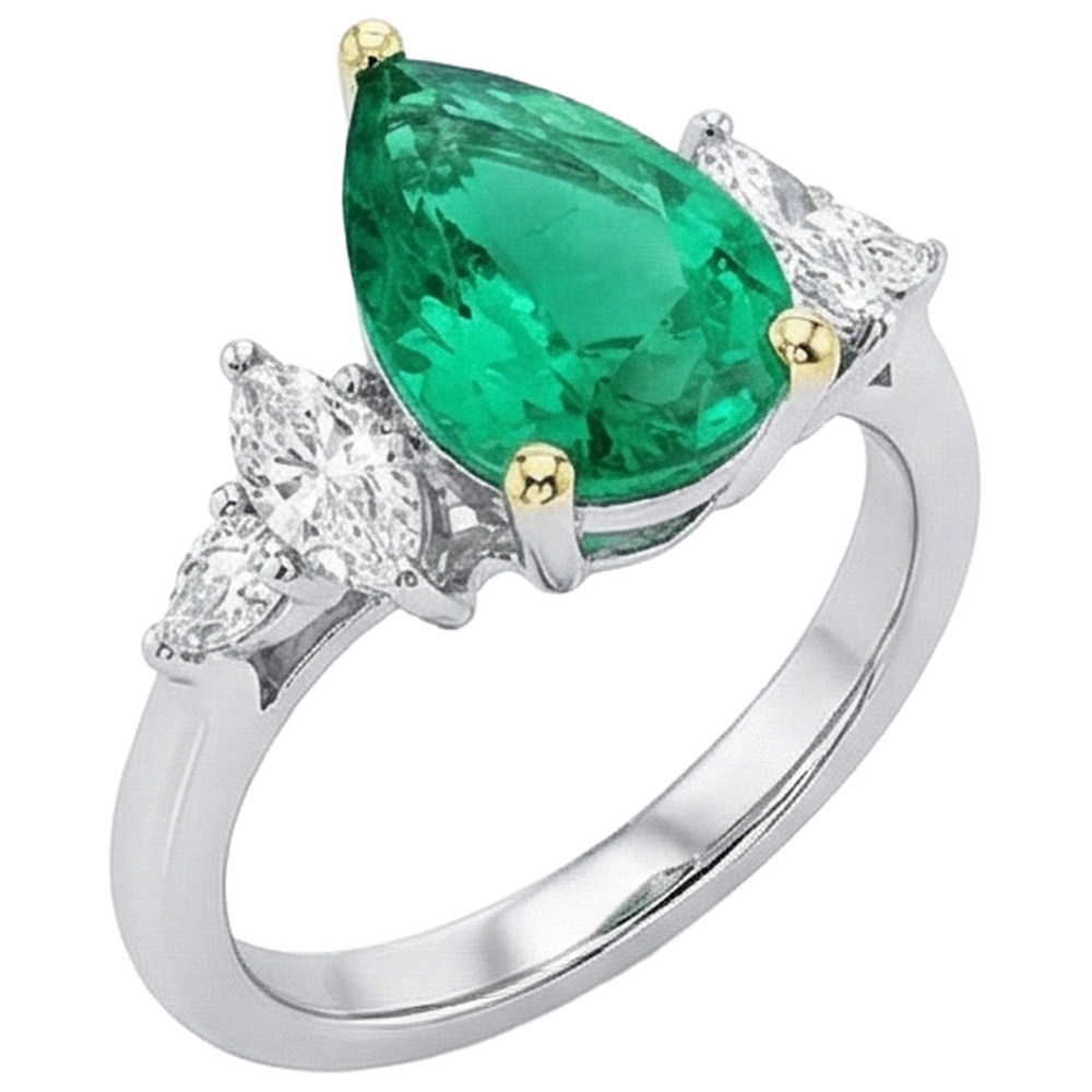 Edelstein-Ring Bicolor 14K Gold mit Kolumbianischer Smaragd – Schrägansicht