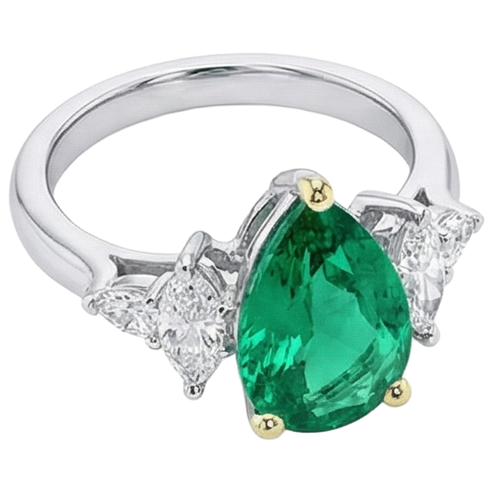 Authentischer Kolumbianischer Smaragd Edelstein-Ring 3 Karat Bicolor 14K Gold – Seitenansicht