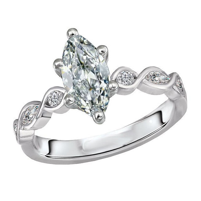 Edler Diamant Marquise-Schliff Solitär-Ring mit Akzenten in 14K Weißgold – Hauptansicht