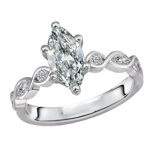 Edler Diamant Marquise-Schliff Solitär-Ring mit Akzenten in 14K Weißgold – Hauptansicht