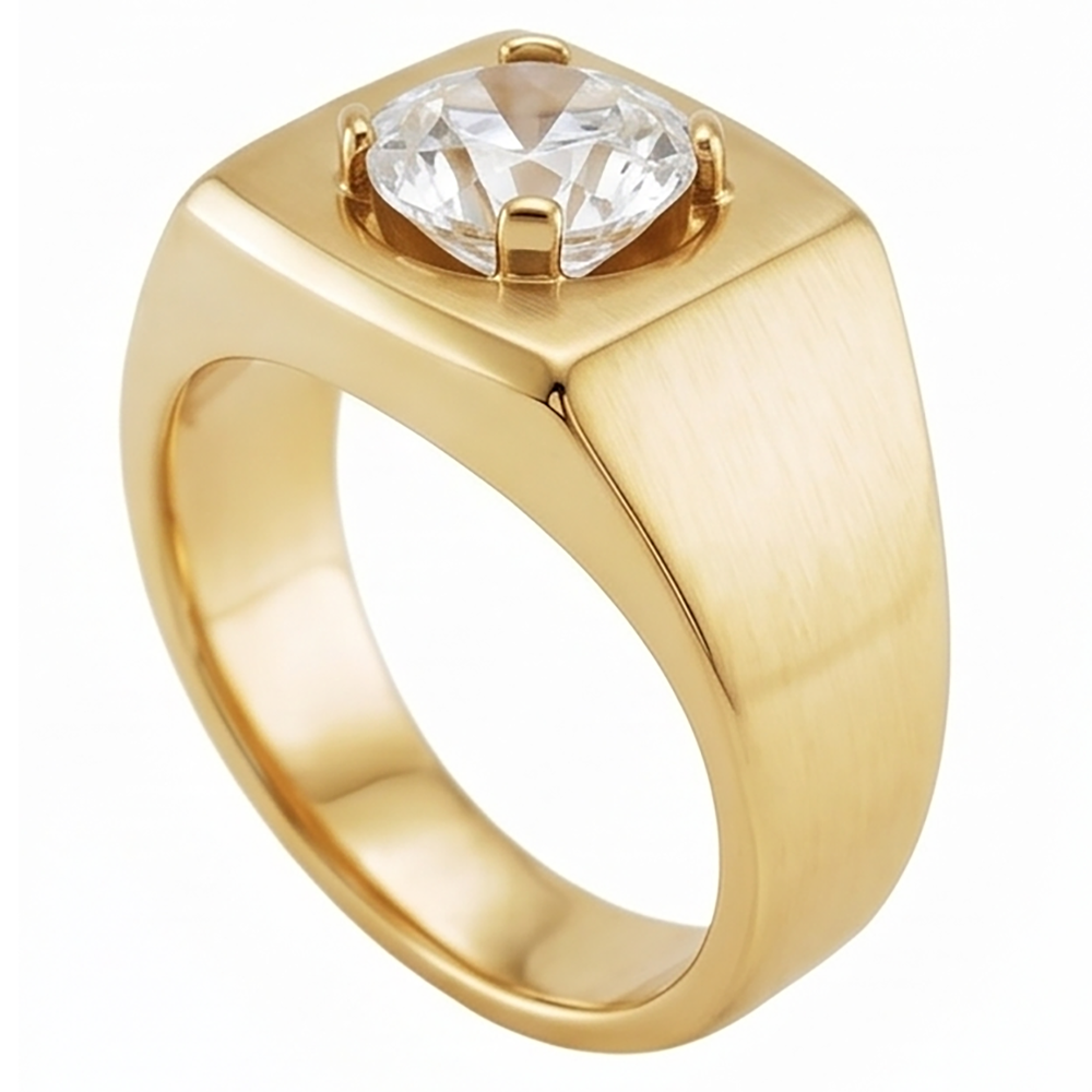Antik-Kissen-Schliff Männer-Ring – Diamant 2 Karat 10K Yellow