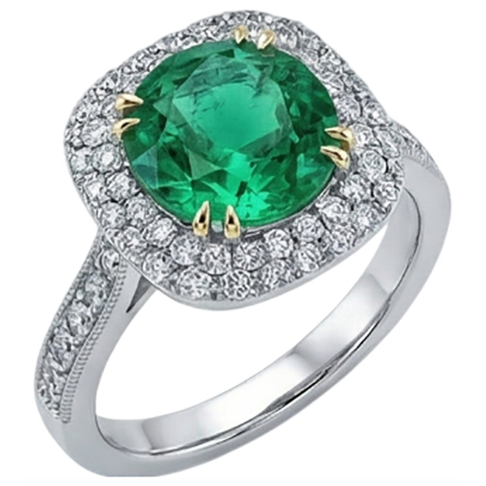 Rund-Brillant Smaragd Ring in Bicolor 14K Gold – Seitenansicht