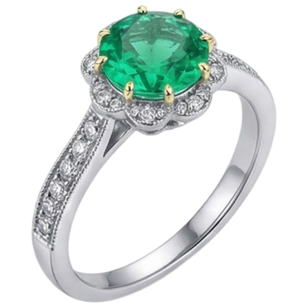 Smaragd Edelstein-Ring 2-Karat Bicolor 14K Gold – Frontansicht