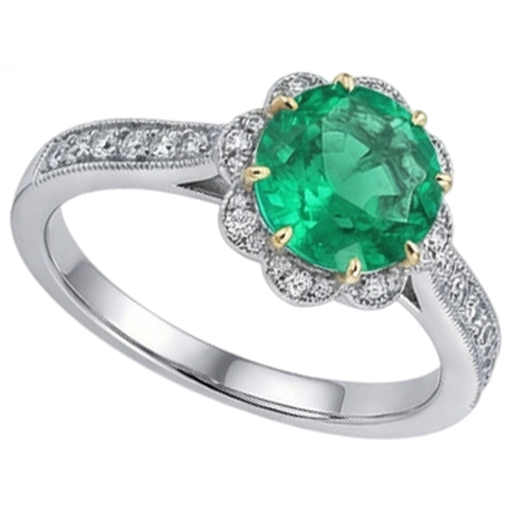 Brillantschliff Smaragd Ring in Bicolor 14K Gold – Profilansicht