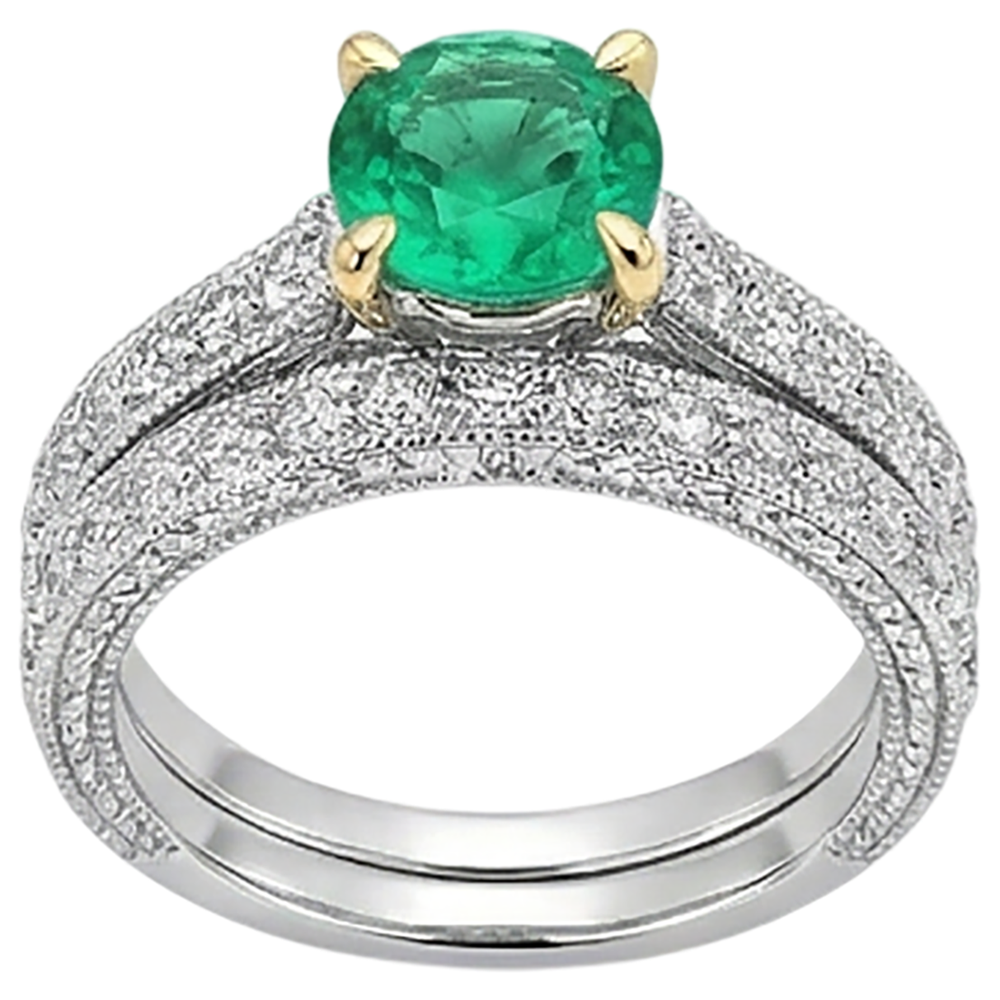 Kolumbianischer Smaragd Rund-Brillant Farbstein-Ring in 14 Karat Zweifarbig Gold – Profilansicht