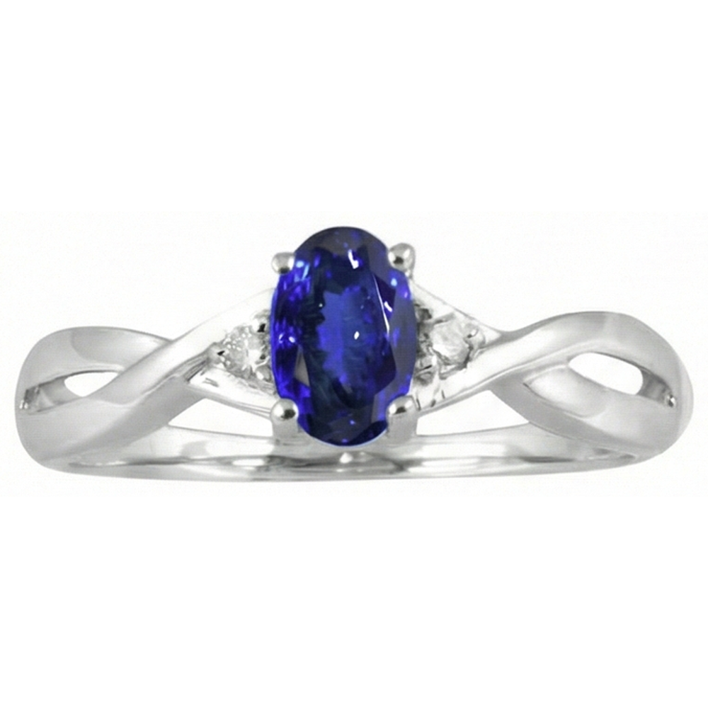 Blauer Tansanit Oval Edelstein-Ring in 14K Weißgold – Frontansicht