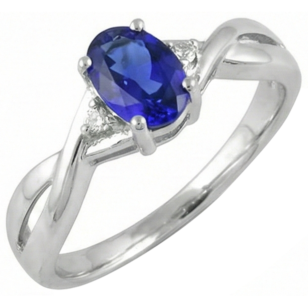 Edelstein-Ring 14K Weißgold mit Blauer Tansanit – Profilansicht