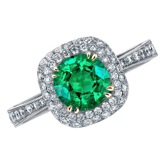 Rund-Brillant Smaragd Ring in Bicolor 14K Gold – Hauptansicht