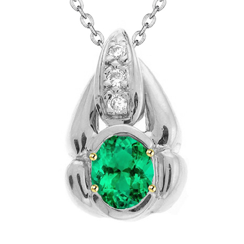 Edelstein-Anhänger Zweifarbiges 14K Gold mit Smaragd – Hauptansicht