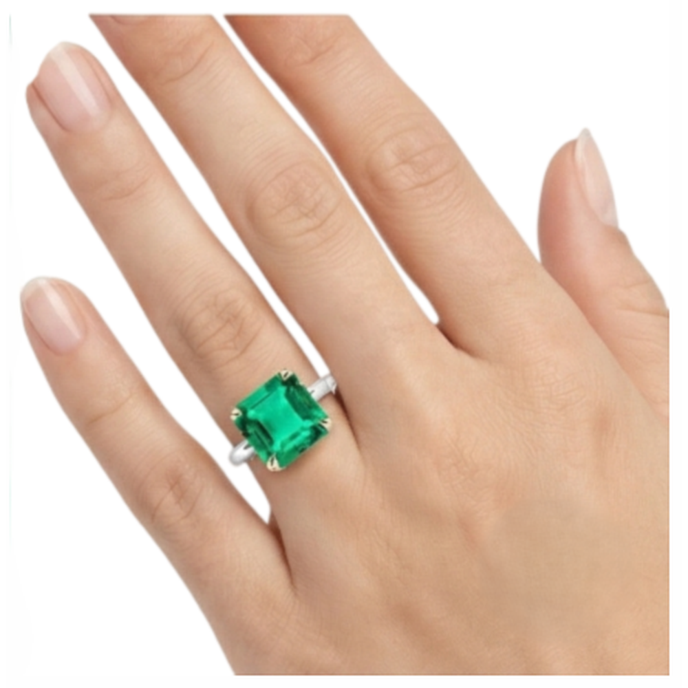 Smaragd Asscher-Schliff Schmuckstein-Ring in Zweifarbiges 14K Gold – Draufsicht