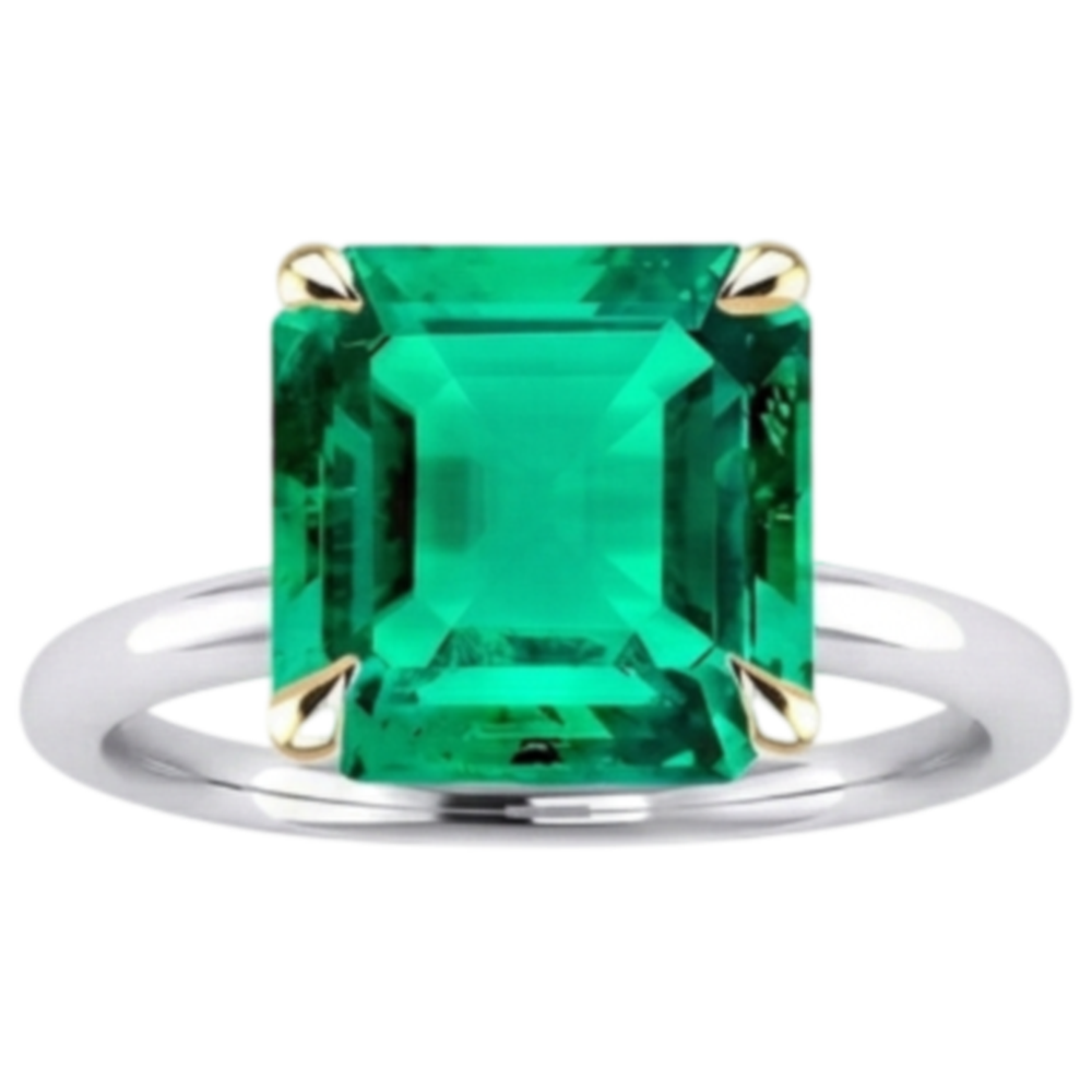 Smaragd Asscher-Schliff Schmuckstein-Ring in Zweifarbiges 14K Gold – Frontansicht