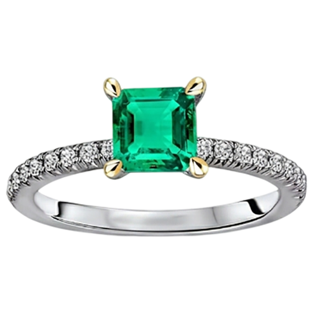 Farbstein-Ring 14 Karat Zweifarbig Gold mit Edler Smaragd – Frontansicht