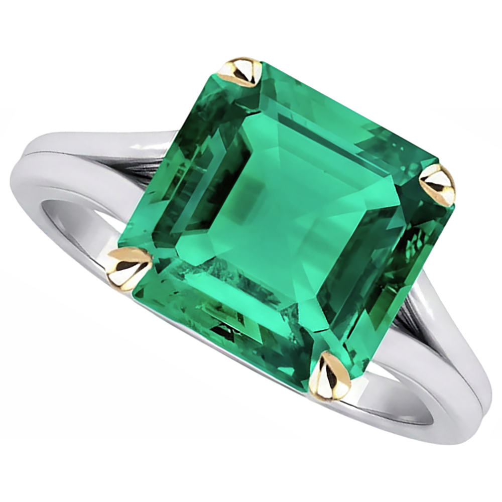 Edler Smaragd Asscher Schmuckstein-Ring in Bicolor 14K Gold – Seitenansicht