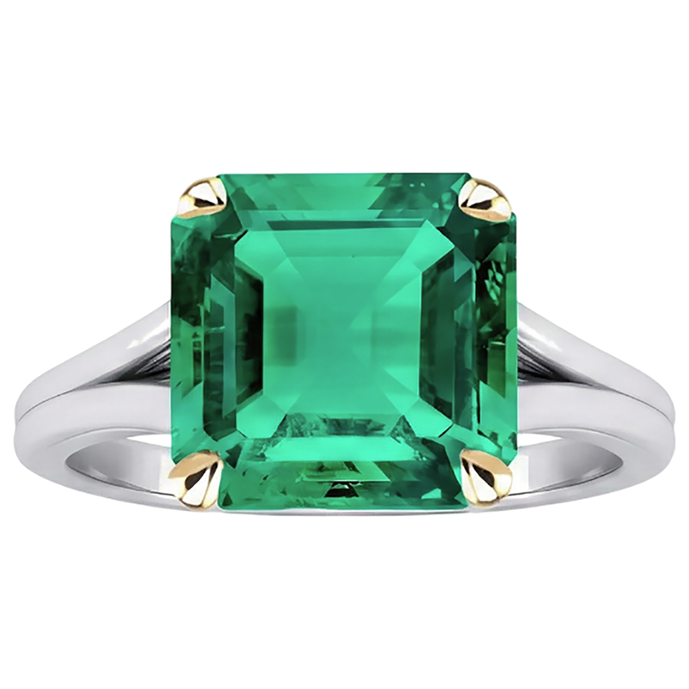 Erdgewonnener Edler Smaragd Schmuckstein-Ring 5 Karat Bicolor 14K Gold – Frontansicht