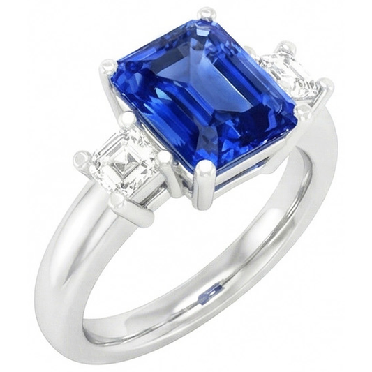 Asscher Natürlicher Diamant ( nicht im Labor gezüchtet ) Jewelry Radiant Sapphire 3 Steinring 4 Zinken 3 Karat