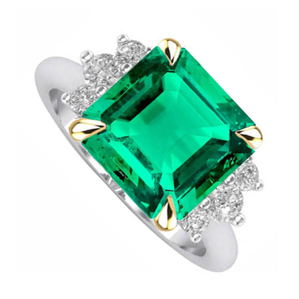 Kolumbianischer Smaragd Asscher Edelstein-Ring in 14 Karat Zweifarbig Gold – Seitenansicht