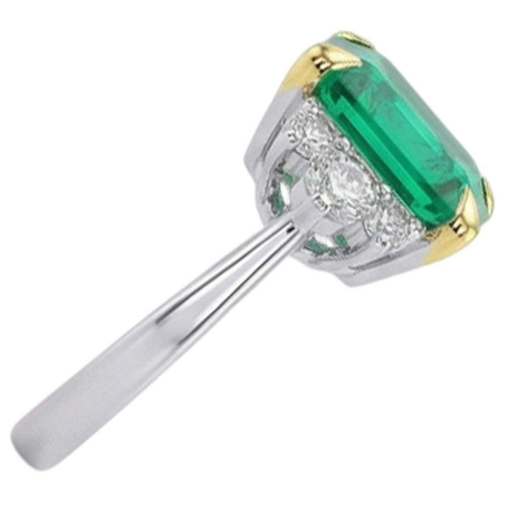 Asscher Kolumbianischer Smaragd Ring in 14 Karat Zweifarbig Gold – Profilansicht