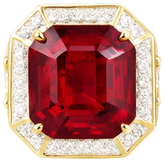 Asscher Roter Herren Rubin Ring Mit Diamant 11 Karat Gelb Gold 14K