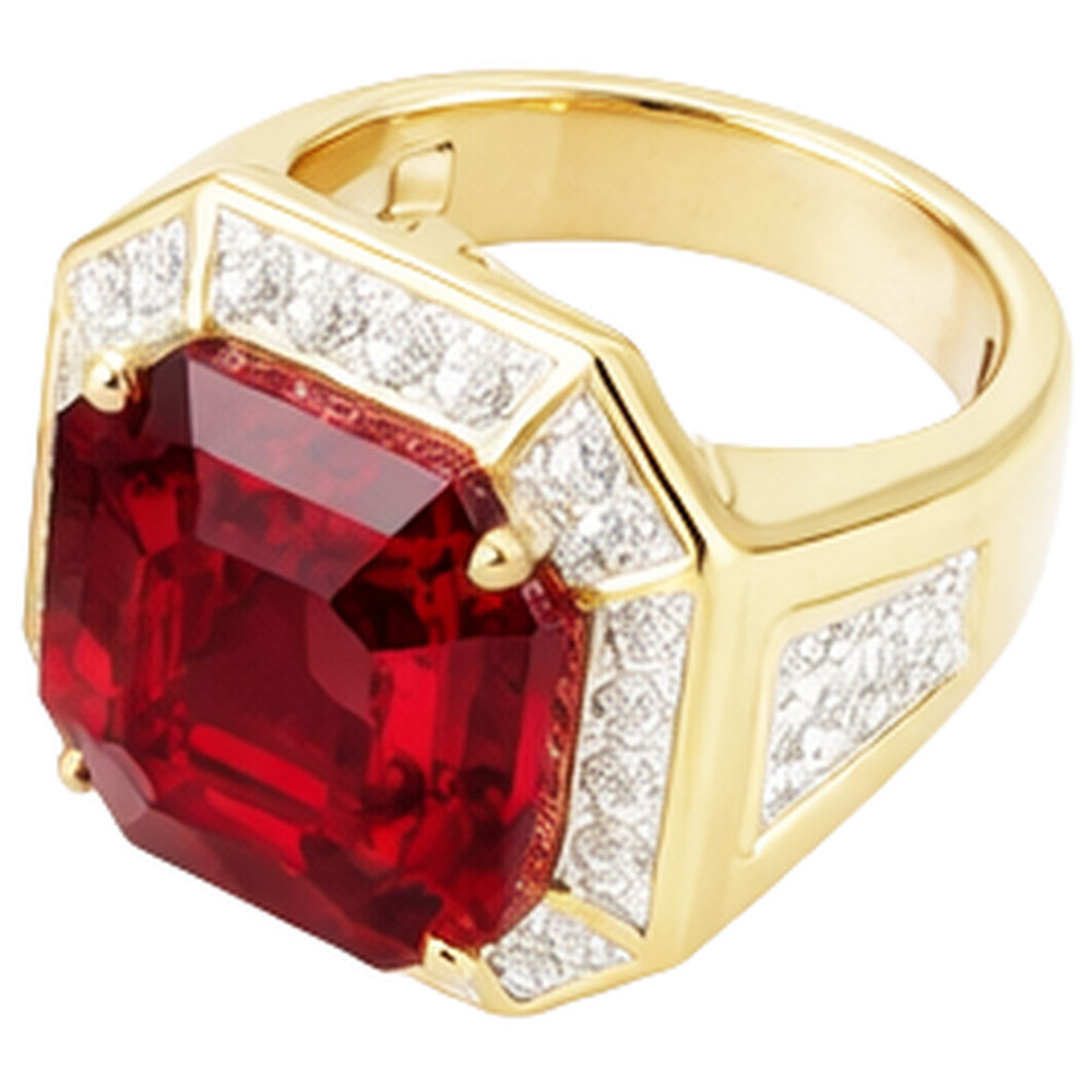 Asscher Roter Herren Rubin Ring Mit Diamant 11 Karat Gelb Gold 14K