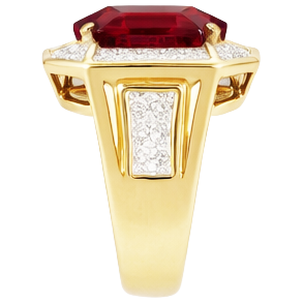 Asscher Roter Herren Rubin Ring Mit Diamant 11 Karat Gelb Gold 14K