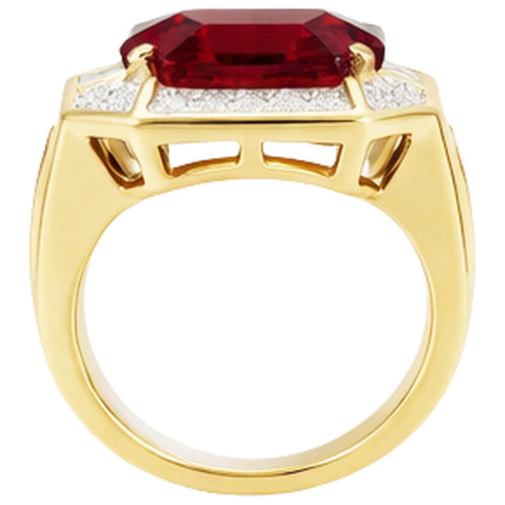 Asscher Roter Herren Rubin Ring Mit Diamant 11 Karat Gelb Gold 14K