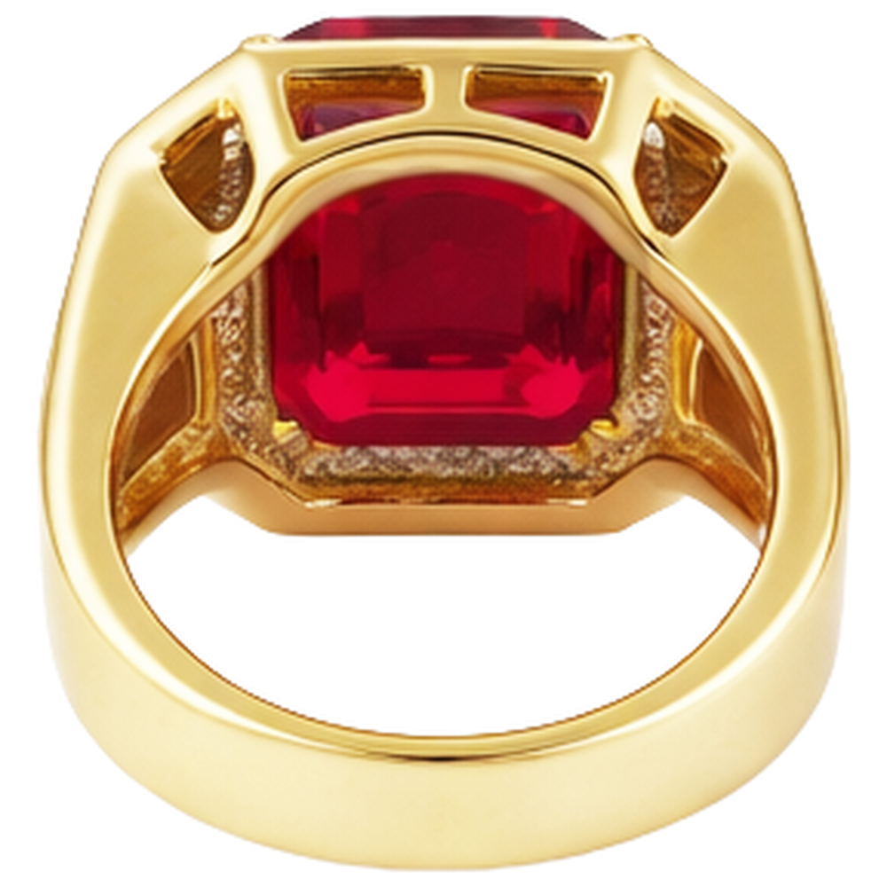 Asscher Roter Herren Rubin Ring Mit Diamant 11 Karat Gelb Gold 14K
