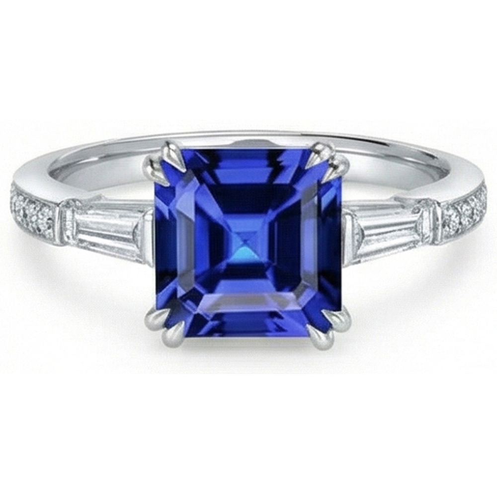 echter asscher diamant 3Karat ring Seitenansicht