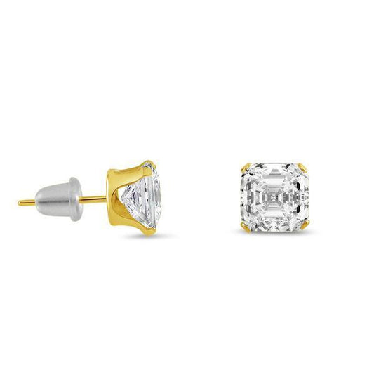 Asscher Cut 2 Karat Natürliche Diamanten Ohrstecker Gelbgold 14K Neu