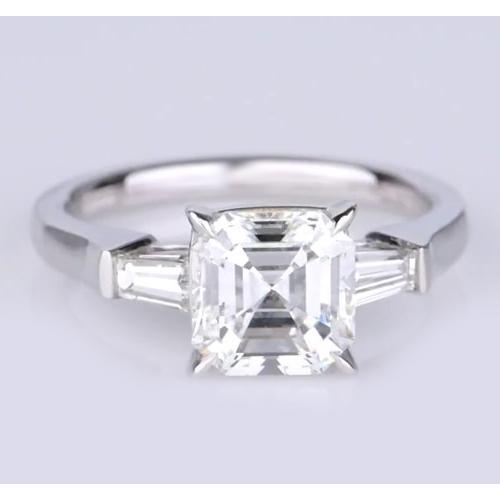 Asscher Cut And Baguettes Echt Diamantring Drei Steine 2,50 Karat Neu