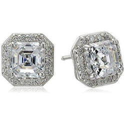 Asscher Halo Natürliche Diamant Stud Earring 2.80 Carats White Gold 14K Jewelry