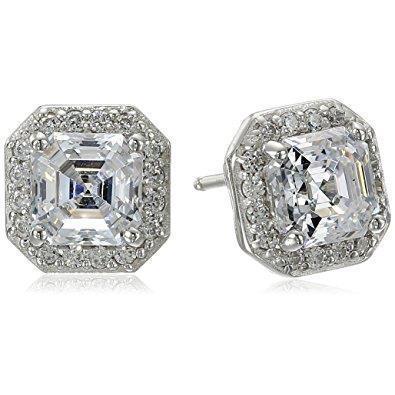 Asscher Halo Natürliche Diamant Stud Earring 2.80 Carats White Gold 14K Jewelry